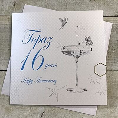 White Cotton Cards Vita bomullskort BD116C "Happy Anniversary 16 Years Anniversary Topaz" handgjort kort, vit White Cotton Cards Vita bomullskort BD116C "Happy Anniversary 16 Years Anniversary Topaz" handgjort kort, vit