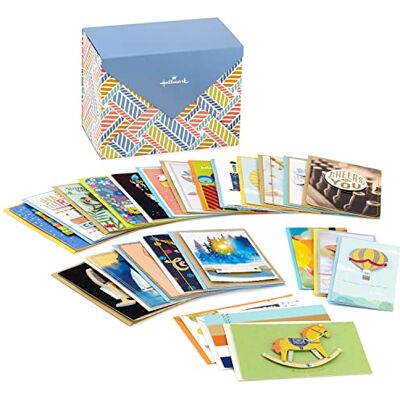 Hallmark 5EDX1012 paket med 24 handgjorda blandade gratulationskort i låda, fiskbensmönster – födelsedag, baby shower, bröllop, sympati, tänker på dig, tackkort Hallmark 5EDX1012 paket med 24 handgjorda blandade gratulationskort i låda, fiskbensmönster – födelsedag, baby shower, bröllop, sympati, tänker på dig, tackkort
