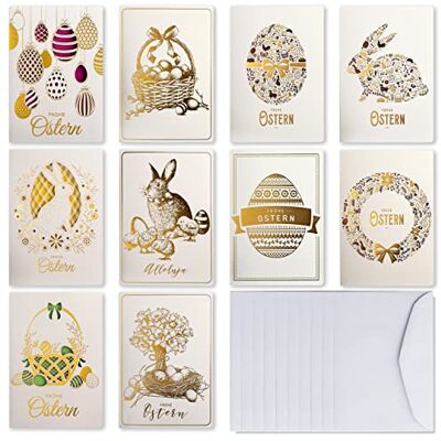 ART – Exklusivt set med 10 olika påskkort, tillverkad av ädelt papper med färgglada inlägg och kuvert 120 x 170 mm ART – Exklusivt set med 10 olika påskkort, tillverkad av ädelt papper med färgglada inlägg och kuvert 120 x 170 mm