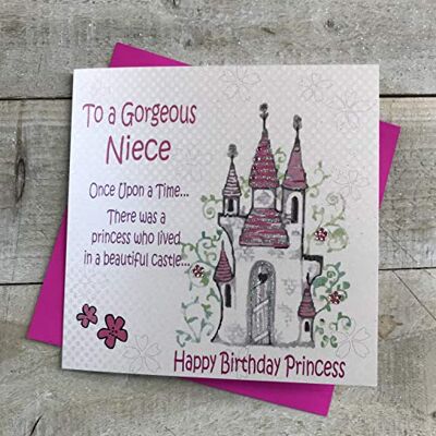 WHITE COTTON CARDS Vita bomullskort GL228 prinsessslott "To A Gorgeous Niece" handgjord saga födelsedagskort WHITE COTTON CARDS Vita bomullskort GL228 prinsessslott "To A Gorgeous Niece" handgjord saga födelsedagskort