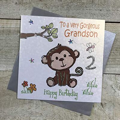WHITE COTTON CARDS vita bomullskort Cheeky Monkey, To A Very Gorgeous Grandson 2 Happy Handgjord 2:a födelsedagskort, vit, GL224-2 WHITE COTTON CARDS vita bomullskort Cheeky Monkey, To A Very Gorgeous Grandson 2 Happy Handgjord 2:a födelsedagskort, vit, GL224-2