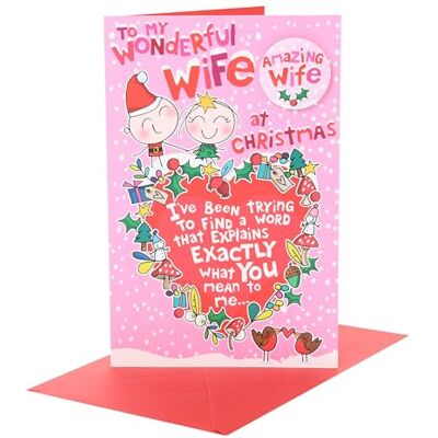 UK Greetings Brittiska hälsningar Julkort för fru julklappar henne, flickor, kvinnor Wigwam-karaktärer som håller händerna stod på stort hjärta med kuvert 25,4 x 16,5 cm UK Greetings Brittiska hälsningar Julkort för fru julklappar henne, flickor, kvinnor Wigwam-karaktärer som håller händerna stod på stort hjärta med kuvert 25,4 x 16,5 cm