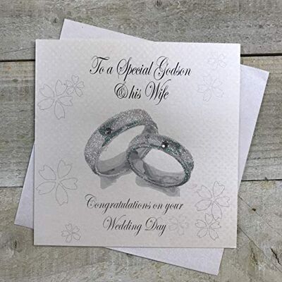White Cotton Cards vita bomullskort handgjorda till en speciell Godson & His Wife gratulations Day bröllop band kort, vit, PD250 White Cotton Cards vita bomullskort handgjorda till en speciell Godson & His Wife gratulations Day bröllop band kort, vit, PD250