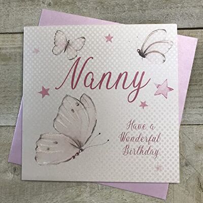 WHITE COTTON CARDS Vita bomullskort PD99 "Nanny Have A Wonderful Birthday" handgjort födelsedagskort WHITE COTTON CARDS Vita bomullskort PD99 "Nanny Have A Wonderful Birthday" handgjort födelsedagskort