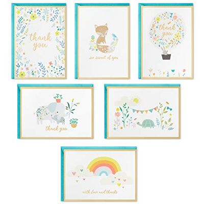 Hallmark Baby Shower tackkort sortiment, djur och blommor (24 kort med kuvert för baby pojke eller babyflicka) elefant, räv, kanin Hallmark Baby Shower tackkort sortiment, djur och blommor (24 kort med kuvert för baby pojke eller babyflicka) elefant, räv, kanin
