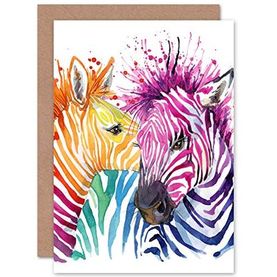 ART Regnbåge zebra målning gratulationskort med kuvert inuti premiumkvalitet ART Regnbåge zebra målning gratulationskort med kuvert inuti premiumkvalitet