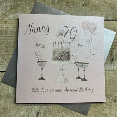 White Cotton Cards Happy 70th Birthday kort barnskötare champagneglas rosa rosor av vita bomullskort SS42-NNY70 White Cotton Cards Happy 70th Birthday kort barnskötare champagneglas rosa rosor av vita bomullskort SS42-NNY70