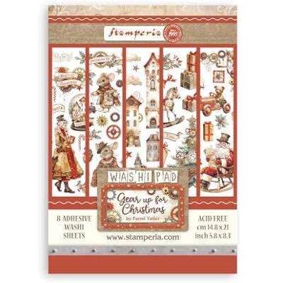 Stamperia – Washi Pad för scrapbooks, album, kort, bullet journals och more, genomskinlig, lätt att klippa, akid fri, perfekt för hobbyer, hantverk och gåvor (Gear up for Christmas) (A5) (8 ark) Stamperia – Washi Pad för scrapbooks, album, kort, bullet journals och more, genomskinlig, lätt att klippa, akid fri, perfekt för hobbyer, hantverk och gåvor (Gear up for Christmas) (A5) (8 ark)
