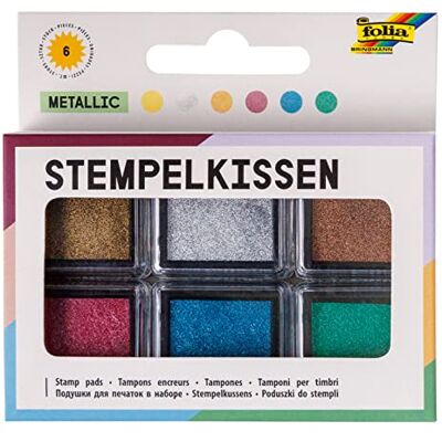 folia Stämpelkudde set metallic, 6 stämpelkuddar, i olika färger, idealisk för dekoration av kort och andra pysselarbeten folia Stämpelkudde set metallic, 6 stämpelkuddar, i olika färger, idealisk för dekoration av kort och andra pysselarbeten