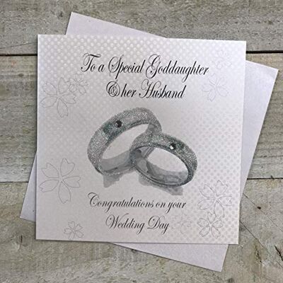 WHITE COTTON CARDS vita bomullskort handgjorda till en speciell guddotter & hennes man gratulationsdag bröllop band kort, vit, PD249 WHITE COTTON CARDS vita bomullskort handgjorda till en speciell guddotter & hennes man gratulationsdag bröllop band kort, vit, PD249
