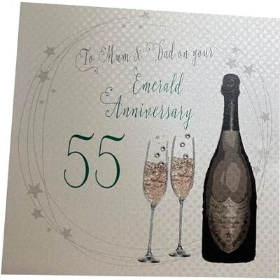 White Cotton Cards Vita bomullskort A55M "To My Mum and Dad On Your Emerald Anniversary 55" handgjort 55:e jubileumskort White Cotton Cards Vita bomullskort A55M "To My Mum and Dad On Your Emerald Anniversary 55" handgjort 55:e jubileumskort