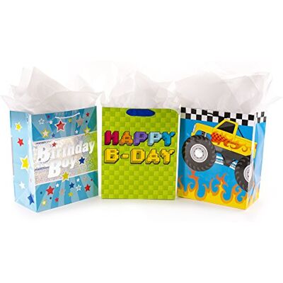 Hallmark 33 cm stor födelsedagspresent paket med silkespapper (förpackning med 3: Monster Truck, Happy B-Day, Birthday Boy) Hallmark 33 cm stor födelsedagspresent paket med silkespapper (förpackning med 3: Monster Truck, Happy B-Day, Birthday Boy)