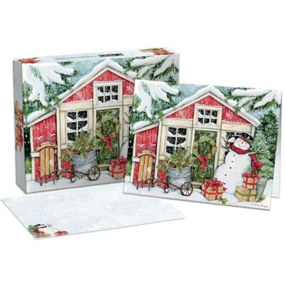Lang snögubbe bondgård julkort i låda (1004896) Lang snögubbe bondgård julkort i låda (1004896)