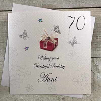 WHITE COTTON CARDS vita bomullskort röd present, önskar dig en underbar moster handgjord 70:e födelsedagskort, vit, bdp70-moster WHITE COTTON CARDS vita bomullskort röd present, önskar dig en underbar moster handgjord 70:e födelsedagskort, vit, bdp70-moster