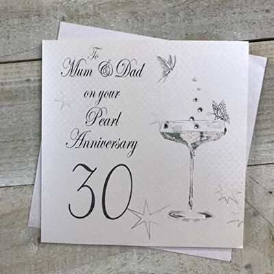 White Cotton Cards Vita bomullskort till mamma och pappa på din pärla handgjorda 30-årsjubileumskort, BD130M White Cotton Cards Vita bomullskort till mamma och pappa på din pärla handgjorda 30-årsjubileumskort, BD130M