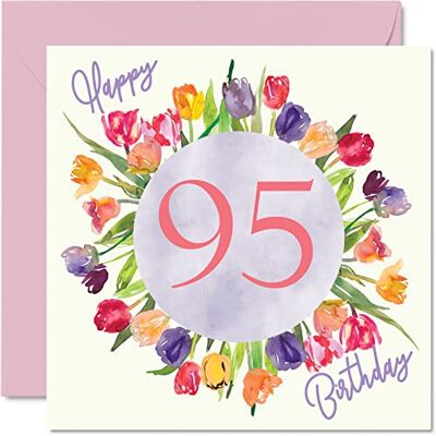 Stuff4 Vackert födelsedagskort till 95-årsdagen Födelsedag för kvinnor – akvarell-tulpaner blombukett – kort med födelsedagskalas för henne, fantastisk mormor, födelsedagspresent, 145 mm x 145 mm, vackra Stuff4 Vackert födelsedagskort till 95-årsdagen Födelsedag för kvinnor – akvarell-tulpaner blombukett – kort med födelsedagskalas för henne, fantastisk mormor, födelsedagspresent, 145 mm x 145 mm, vackra