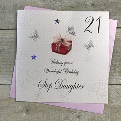 WHITE COTTON CARDS vita bomullskort Wishing You a Wonderful Step-dotter, handgjort 21-födelsedagskort (röd present) WHITE COTTON CARDS vita bomullskort Wishing You a Wonderful Step-dotter, handgjort 21-födelsedagskort (röd present)