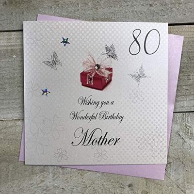 White Cotton Cards vita bomullskort 80 Wishing you a Wonderful Mother handgjord 80-årsdag kort, vit, bdp80-M White Cotton Cards vita bomullskort 80 Wishing you a Wonderful Mother handgjord 80-årsdag kort, vit, bdp80-M