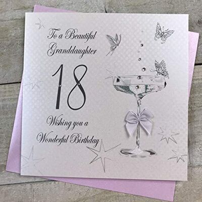 WHITE COTTON CARDS Vita bomullskort kupéglas till en vacker barnbarn 18 tum handgjord 18:e födelsedagskort, vit, DS44 WHITE COTTON CARDS Vita bomullskort kupéglas till en vacker barnbarn 18 tum handgjord 18:e födelsedagskort, vit, DS44