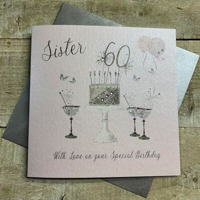 White Cotton Cards Grattis på 60:e födelsedagen kort syster champagneglas rosa rosor av vita bomullskort SS42-S60 White Cotton Cards Grattis på 60:e födelsedagen kort syster champagneglas rosa rosor av vita bomullskort SS42-S60