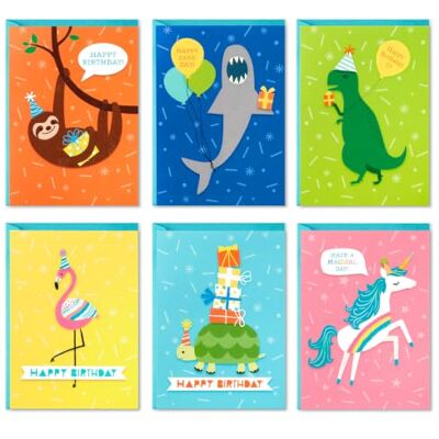 Hallmark födelsedagskort för barn sortiment, 48 kort med kuvert (dinosaurier, sengångare, enhörningar, flamingos, sköldpaddor, hajar) Hallmark födelsedagskort för barn sortiment, 48 kort med kuvert (dinosaurier, sengångare, enhörningar, flamingos, sköldpaddor, hajar)