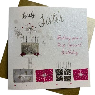 White Cotton Cards vita bomullskort 'Lovely Sister Wishing You a Special Birthday handtillverkat kort, rosa, wb190 White Cotton Cards vita bomullskort 'Lovely Sister Wishing You a Special Birthday handtillverkat kort, rosa, wb190