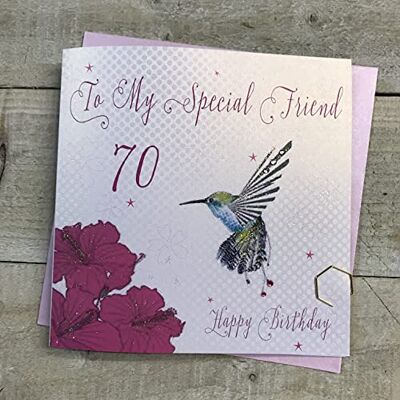 WHITE COTTON CARDS vita bomullskort kolibri, till min speciella vän 70 glada handgjorda 70:e födelsedagskort, vit, wb201-70 WHITE COTTON CARDS vita bomullskort kolibri, till min speciella vän 70 glada handgjorda 70:e födelsedagskort, vit, wb201-70