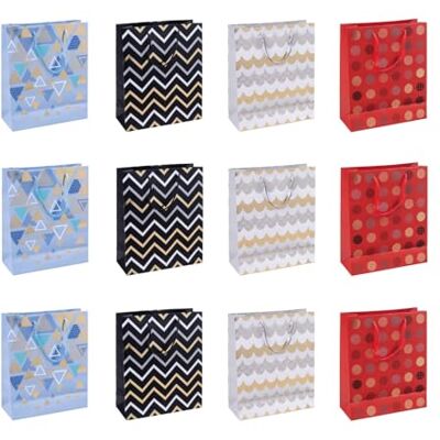 DONAU HOME Presentpåse/laminerad/25 x 30 x 10 cm/året runt/olika mönster/okrossbar/elegant/med handtag/present/fest/12 stycken i förpackning/färgblandning DONAU HOME Presentpåse/laminerad/25 x 30 x 10 cm/året runt/olika mönster/okrossbar/elegant/med handtag/present/fest/12 stycken i förpackning/färgblandning