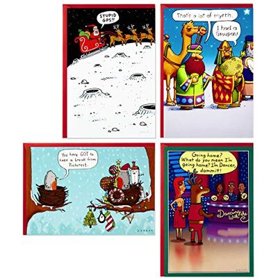Hallmark Shoebox roliga julförpackade kort sortiment, tecknade serier (4 mönster, 24 julkort med kuvert) Hallmark Shoebox roliga julförpackade kort sortiment, tecknade serier (4 mönster, 24 julkort med kuvert)