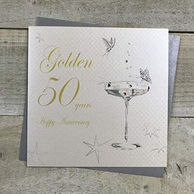 White Cotton Cards vita bomullskort Golden Happy 50 års jubileum handgjort kort, bd150c White Cotton Cards vita bomullskort Golden Happy 50 års jubileum handgjort kort, bd150c