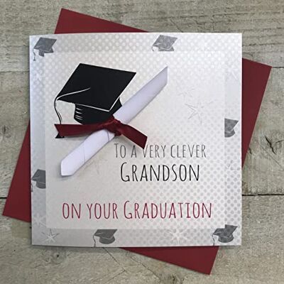 White Cotton Cards Handgjord till ett mycket smart barnbarn examenskeps kort, vit, G15gs White Cotton Cards Handgjord till ett mycket smart barnbarn examenskeps kort, vit, G15gs