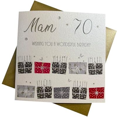 White Cotton Cards 70 'Wishing You A Wonderful Mam', handgjort 70-årsdag kort (röd pressie) White Cotton Cards 70 'Wishing You A Wonderful Mam', handgjort 70-årsdag kort (röd pressie)