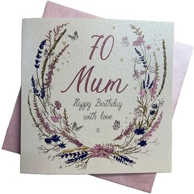 WHITE COTTON CARDS Vita bomullskort lyckliga, blommor mamma handgjorda 70:e födelsedagskort, e7-m70 WHITE COTTON CARDS Vita bomullskort lyckliga, blommor mamma handgjorda 70:e födelsedagskort, e7-m70