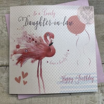 WHITE COTTON CARDS Vita bomullskort rosa flamingos glad härlig dotter-in-law handgjort födelsedagskort, BD90 WHITE COTTON CARDS Vita bomullskort rosa flamingos glad härlig dotter-in-law handgjort födelsedagskort, BD90