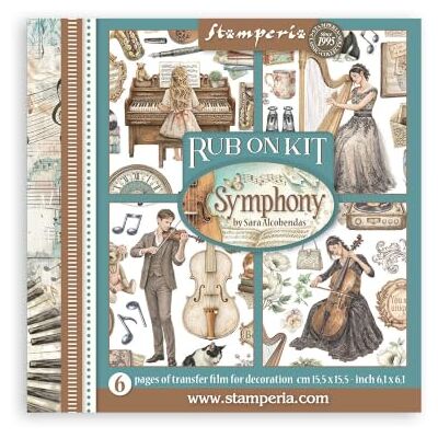 Stamperia – Rub-on-kit för scrapbooks, albums, kort, bullet journals och more, enkla överföringsbilder på papper och andra ytor, perfekt för hantverk och gåvor (6 sidor) (symfony) Stamperia – Rub-on-kit för scrapbooks, albums, kort, bullet journals och more, enkla överföringsbilder på papper och andra ytor, perfekt för hantverk och gåvor (6 sidor) (symfony)