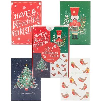 UK Greetings Brittiska hälsningar multipack med 20 julkort för honom/henne/vän – 4 festliga designer UK Greetings Brittiska hälsningar multipack med 20 julkort för honom/henne/vän – 4 festliga designer