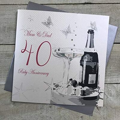 White Cotton Cards vita bomullskort stor mamma och pappa rubin bröllop, handgjord 40-årsjubileumskort, vit, XLBD40M White Cotton Cards vita bomullskort stor mamma och pappa rubin bröllop, handgjord 40-årsjubileumskort, vit, XLBD40M