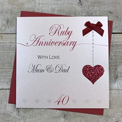 White Cotton Cards Mamma & pappa 40:e rubin bröllopsdag handgjort kort kärlekslinjer av LLA40MD White Cotton Cards Mamma & pappa 40:e rubin bröllopsdag handgjort kort kärlekslinjer av LLA40MD