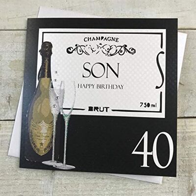 WHITE COTTON CARDS vita bomullskort Son Happy 40. Handgjorda 40-åriga födelsedagskort, kod BA40-S, champagne WHITE COTTON CARDS vita bomullskort Son Happy 40. Handgjorda 40-åriga födelsedagskort, kod BA40-S, champagne