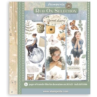 Stamperia Rub-on Selection for Scrapbooks, Albums, Cards, Bullet Journals and More, Easily Transfer Images onto Paper and Other Surfaces, Perfect for Crafts and Gifting (6 Pages) (Secret Diary) Stamperia Rub-on Selection for Scrapbooks, Albums, Cards, Bullet Journals and More, Easily Transfer Images onto Paper and Other Surfaces, Perfect for Crafts and Gifting (6 Pages) (Secret Diary)