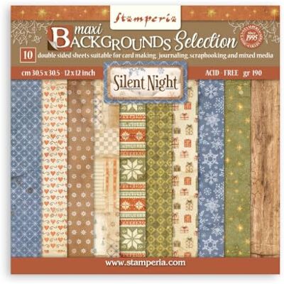 Stamperia – Klippbokspapper för scrapbooks, album, kort, bullet journals och more, Acid Free, Double-Sid (Silent Night Background Urval) (30,5 x 30,5 cm) Stamperia – Klippbokspapper för scrapbooks, album, kort, bullet journals och more, Acid Free, Double-Sid (Silent Night Background Urval) (30,5 x 30,5 cm)