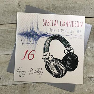 White Cotton Cards Vita bomullskort stora "Special Grandson 16 Happy Birthday" handgjort kort, XE93-16 gs White Cotton Cards Vita bomullskort stora "Special Grandson 16 Happy Birthday" handgjort kort, XE93-16 gs