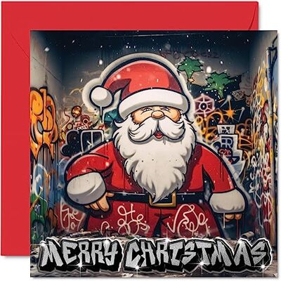 Stuff4 Julkort för kvinnor män – graffiti jultomte – god jul kort mamma pappa syster bror kusin farbror moster bästa vän, 145 mm x 145 mm enkel jul gratulationskort present Stuff4 Julkort för kvinnor män – graffiti jultomte – god jul kort mamma pappa syster bror kusin farbror moster bästa vän, 145 mm x 145 mm enkel jul gratulationskort present