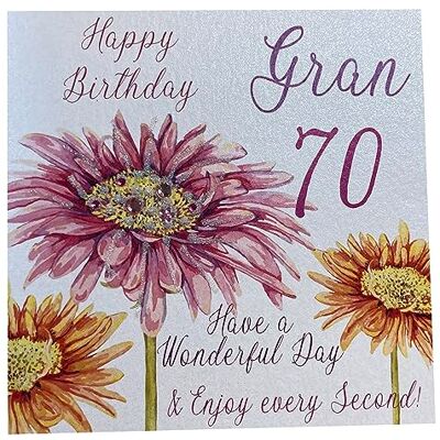 WHITE COTTON CARDS vita bomullskort rosa gerbera, Happy 70 Gran Have a Wonderful Day handgjorda 70:e födelsedagskort, vit, WBA70-G WHITE COTTON CARDS vita bomullskort rosa gerbera, Happy 70 Gran Have a Wonderful Day handgjorda 70:e födelsedagskort, vit, WBA70-G