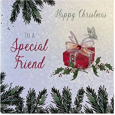 WHITE COTTON CARDS VIT BOMULL KORT X64 God Jul Till en speciell vän Handgjorda julkort med presentdesign, vit, 16 cm x 16 cm WHITE COTTON CARDS VIT BOMULL KORT X64 God Jul Till en speciell vän Handgjorda julkort med presentdesign, vit, 16 cm x 16 cm