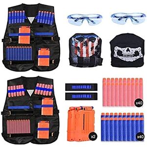 EXTSUD Taktisk väst för barn, 2 set taktisk väst för Nerf Guns N-Strike Elite-serien med 80 st refill-dart, 2 laddningsklämmor, 2 taktiska masker, 2 armband och 2 skyddsglasögon EXTSUD Taktisk väst för barn, 2 set taktisk väst för Nerf Guns N-Strike Elite-serien med 80 st refill-dart, 2 laddningsklämmor, 2 taktiska masker, 2 armband och 2 skyddsglasögon