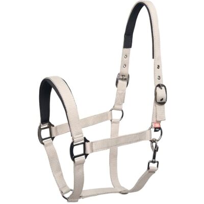 Imperial Riding Grimma Classic Sport tillverkad av robust nylon, mjuk vadderad med neopren, justerbar, med karbinhakar och lyxiga roséguld/guldbeslag, bekväm hästhållare, grå-sand, ponny Imperial Riding Grimma Classic Sport tillverkad av robust nylon, mjuk vadderad med neopren, justerbar, med karbinhakar och lyxiga roséguld/guldbeslag, bekväm hästhållare, grå-sand, ponny