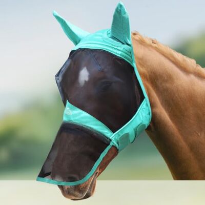 Harrison Howard CareMaster Pro Luminous Horse Fly Mask Lång näsa med öron UV Skydd för häst sommar MINT (M; COB) Harrison Howard CareMaster Pro Luminous Horse Fly Mask Lång näsa med öron UV Skydd för häst sommar MINT (M; COB)