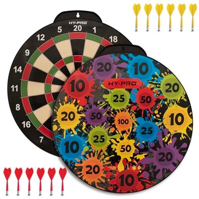 Hy-Pro Magnetisk darttavla – dubbelsidig, säkert dartspel, dartboard för barn, 12 dart, 4 olika spel i 1, 18 tum, inomhus och utomhus, magnetiskt dartboardspel, från 3 år Hy-Pro Magnetisk darttavla – dubbelsidig, säkert dartspel, dartboard för barn, 12 dart, 4 olika spel i 1, 18 tum, inomhus och utomhus, magnetiskt dartboardspel, från 3 år