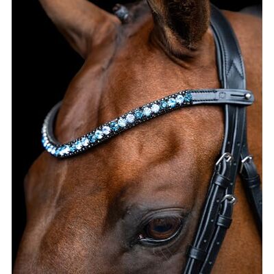Imperial Riding pannband IRH Grande, pannband av läder med glasstrass och pennlås, blå, cob Imperial Riding pannband IRH Grande, pannband av läder med glasstrass och pennlås, blå, cob
